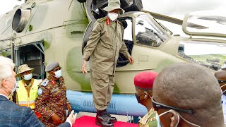 Museveni enters first ever Russian MI-24 overhauled fighter aircraft in Africa-Nakasongola, Uganda